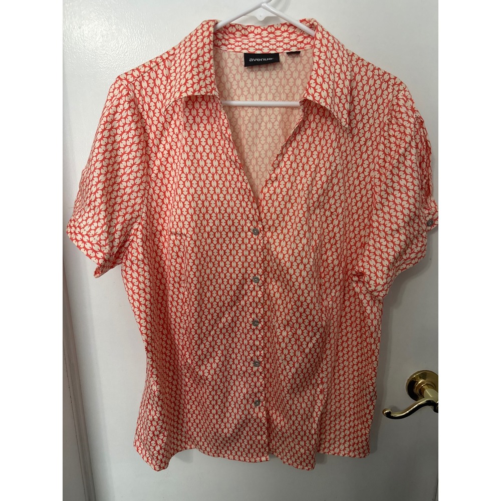 Avenue Womens Plus Size 18/20 Orange Geometric Print Button Down Shirt‎ Top